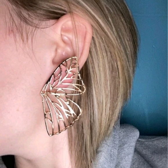 Gold Hoop metal earrings Oversized Butterfly cutout boho party 💖2/$30 - Picture 10 of 12